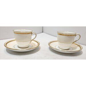 Vtg Mintons H3251 Gold Embossed Cream Rim Demitasse Teacups And Saucers Set of 2